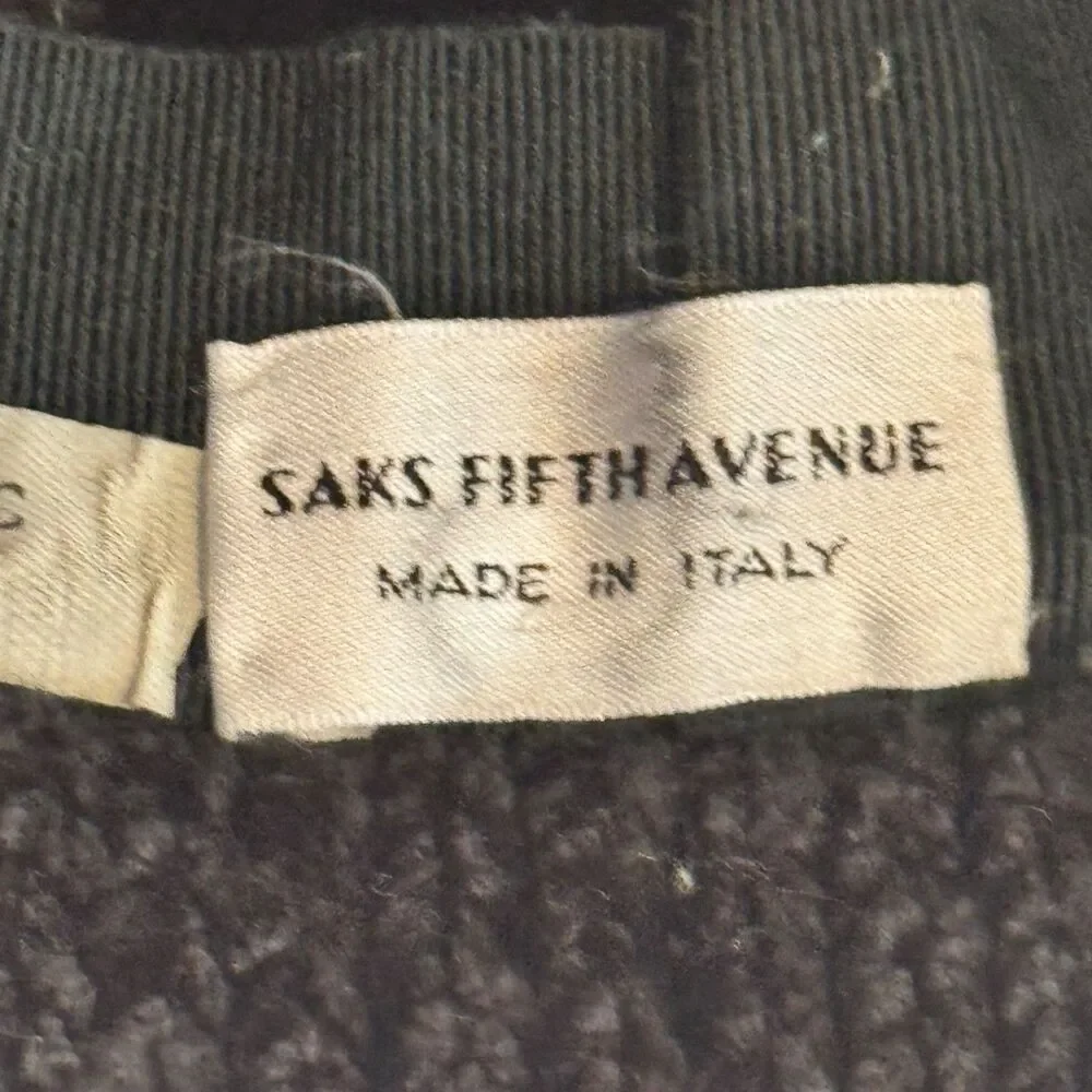 Saks Fifth Avenue Made in Italy Black textured Chenille knit cloche bucket hat